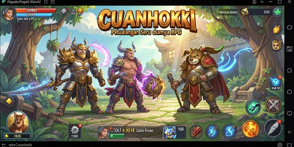 Screenshot gameplay CUANHOKI menampilkan aksi pertarungan yang intens dan karakter yang menawan.