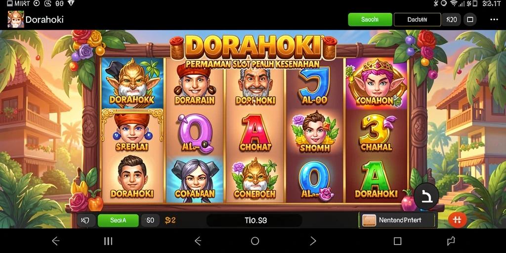 Screenshot gameplay DORAHOKI yang menampilkan berbagai tema slot menarik.
