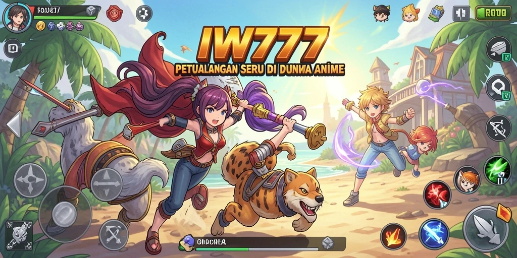Screenshot IW777 menampilkan pertarungan seru dengan karakter anime.