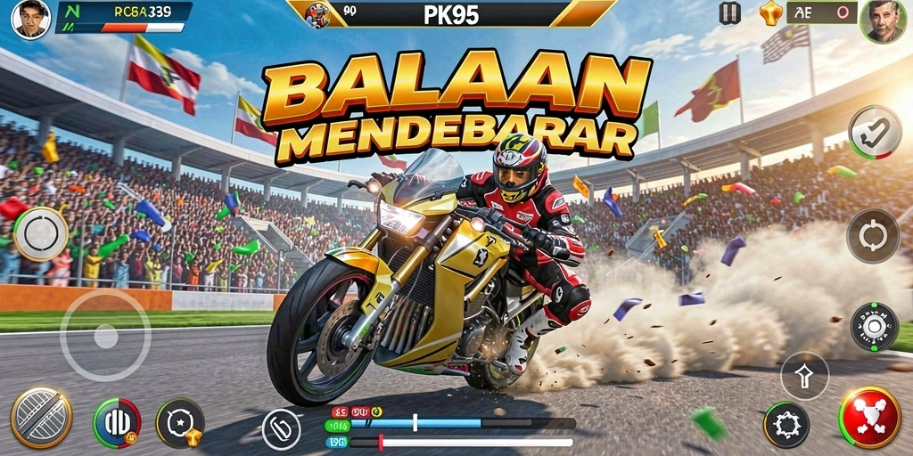 Gameplay PK95 yang seru dan mendebarkan saat balapan.