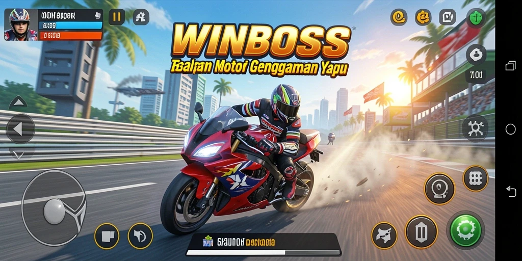 Tampilan gameplay balapan motor yang seru dan mendebarkan.
