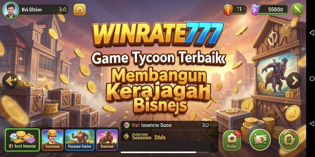 Tampilan utama gameplay WINRATE777 yang menggambarkan keseruan membangun bisnis.